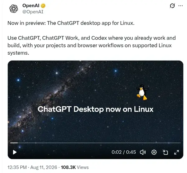 Preview image for OpenAI Brings ChatGPT Desktop App To Linux