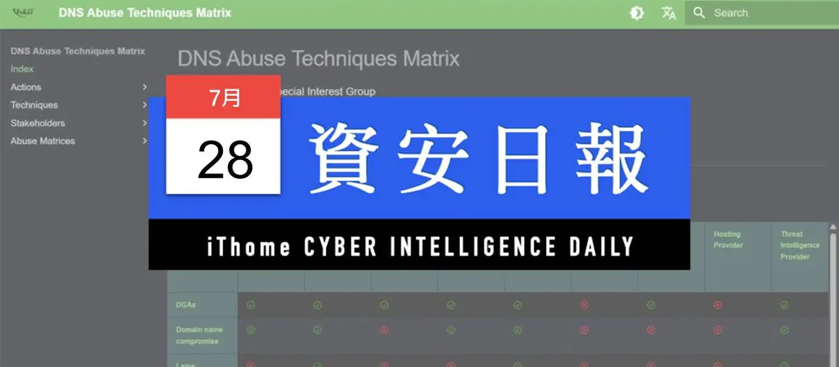 Preview image for 【資安日報】7月28日，FIRST發布新版DNS濫用技術矩陣