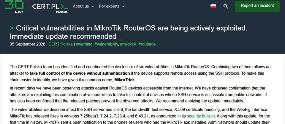 Preview image for MikroTik路由器遭鎖定，駭客透過SSH進行未經授權存取