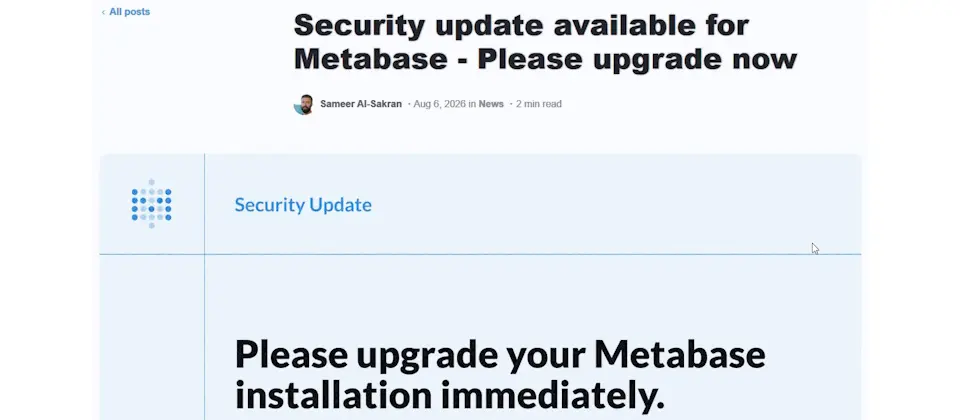 Preview image for 開源商業智慧平臺Metabase修補遭到利用的零時差漏洞