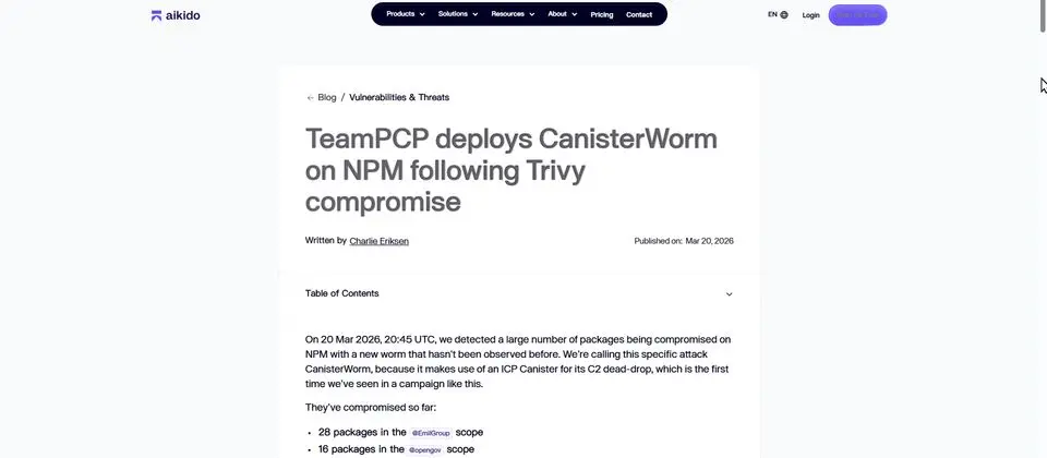 Preview image for 蠕蟲程式CanisterWorm於NPM儲存庫自我複製