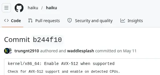 Preview image for Haiku OS Now Enables AVX-512 Support, Other Hardware Improvements