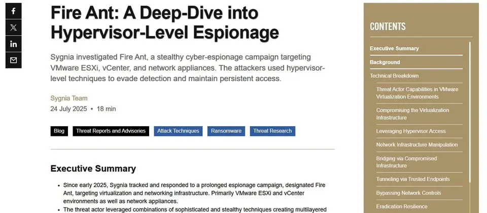 Preview image for 駭客組織Fire Ant鎖定VMware虛擬化平臺而來，利用已知漏洞入侵虛擬機器