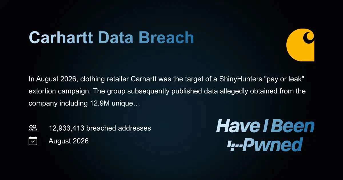 Preview image for Have I Been Pwned: Carhartt Data Breach