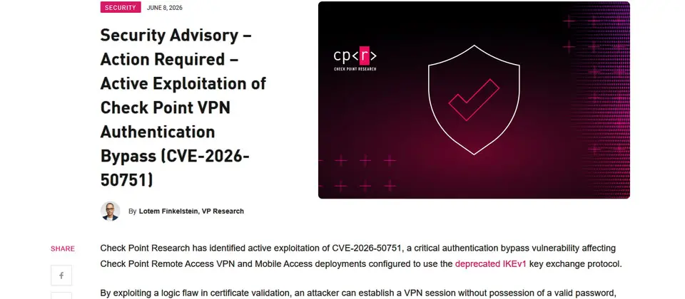 Preview image for Check Point VPN零時差漏洞已被用於勒索軟體Qilin活動