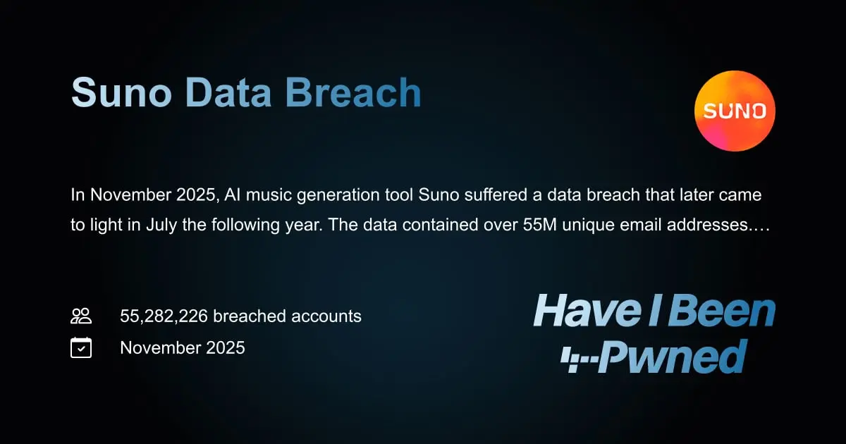Preview image for Have I Been Pwned: Suno Data Breach