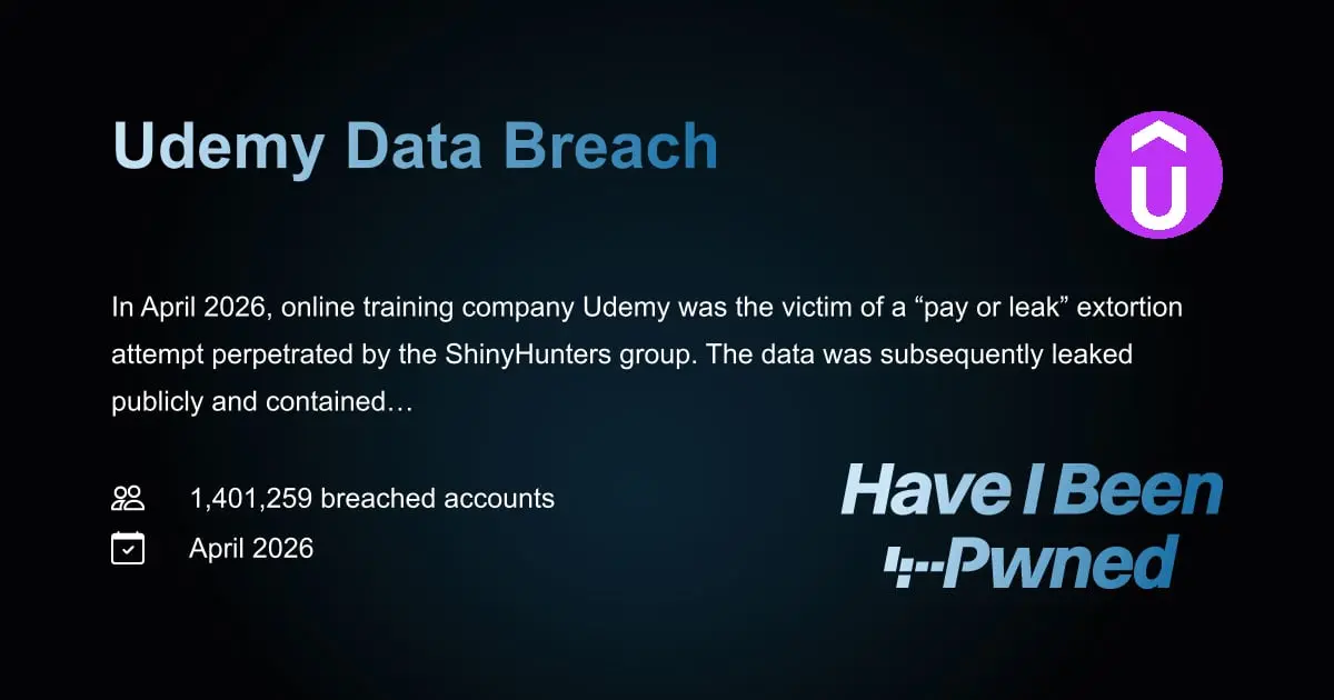 Preview image for Have I Been Pwned: Udemy Data Breach