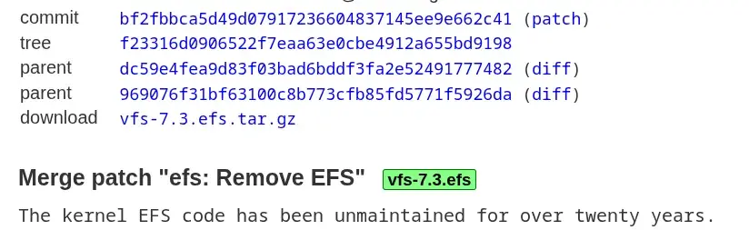 Preview image for EFS File-System Slated For Removal With Linux 7.3 After 20+ Years Unmaintained