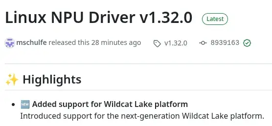 Preview image for Intel Linux NPU Driver 1.32 Adds Wildcat Lake Support