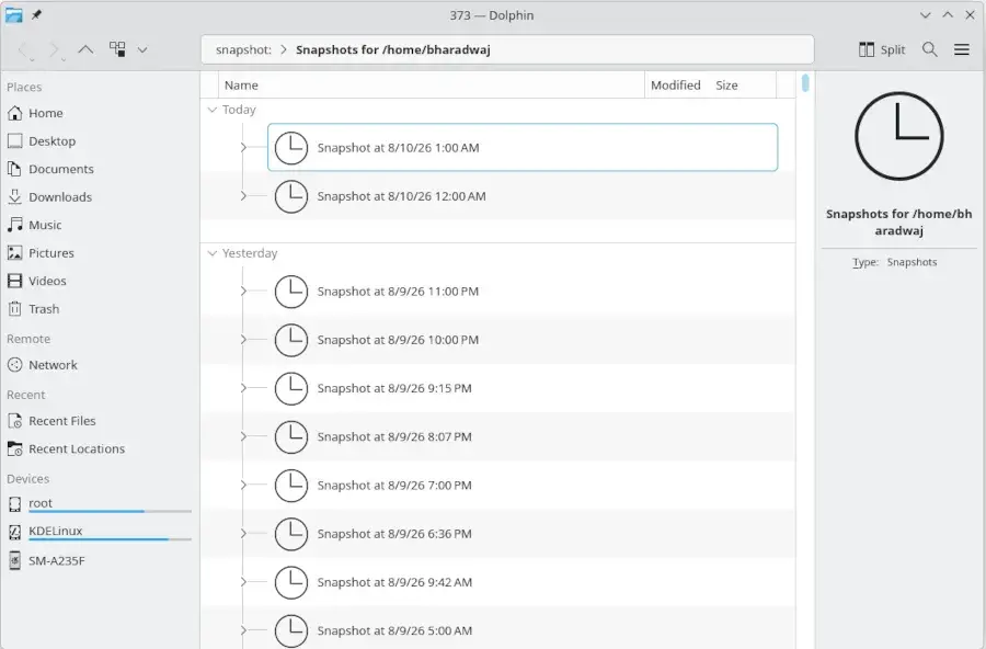 Preview image for KDE Linux Now Providing Automatic Btrfs Snapshots For All User Files