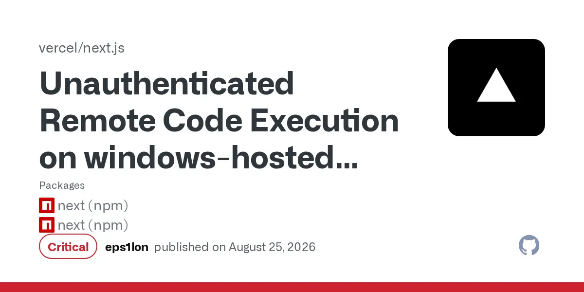 Preview image for Unauthenticated Remote Code Execution on windows-hosted servers