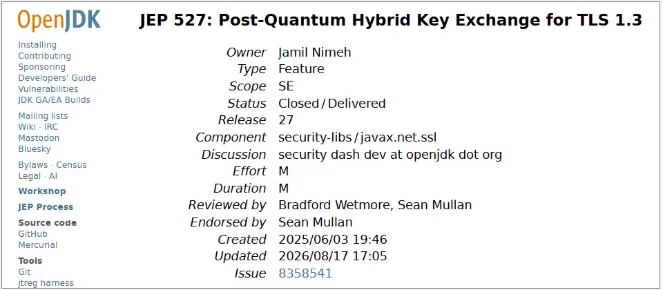 Preview image for Oracle發布Java 27，強化TLS 1.3後量子密碼學支援