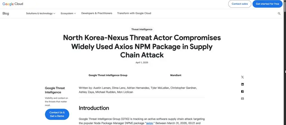 Preview image for NPM套件Axios供應鏈攻擊事故傳出是北韓駭客所為