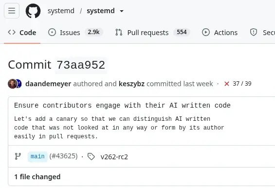 Preview image for systemd 262-rc2 Adds An AI Canary For Detecting Unreviewed AI/LLM Code Contributions